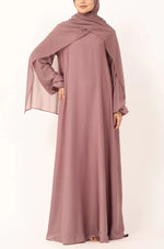 Load image into Gallery viewer, Elegant Purple Grey Flow Abaya with Matching Hijab