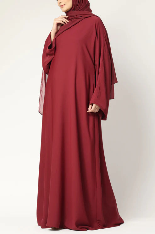 Maroon One-Piece Closed Abaya – Modest Maxi Dress with Long Sleeves abaya