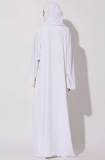 Load image into Gallery viewer, Elegant White Modest Maxi Dress with Detachable Overlay – Long Sleeve Abaya Style