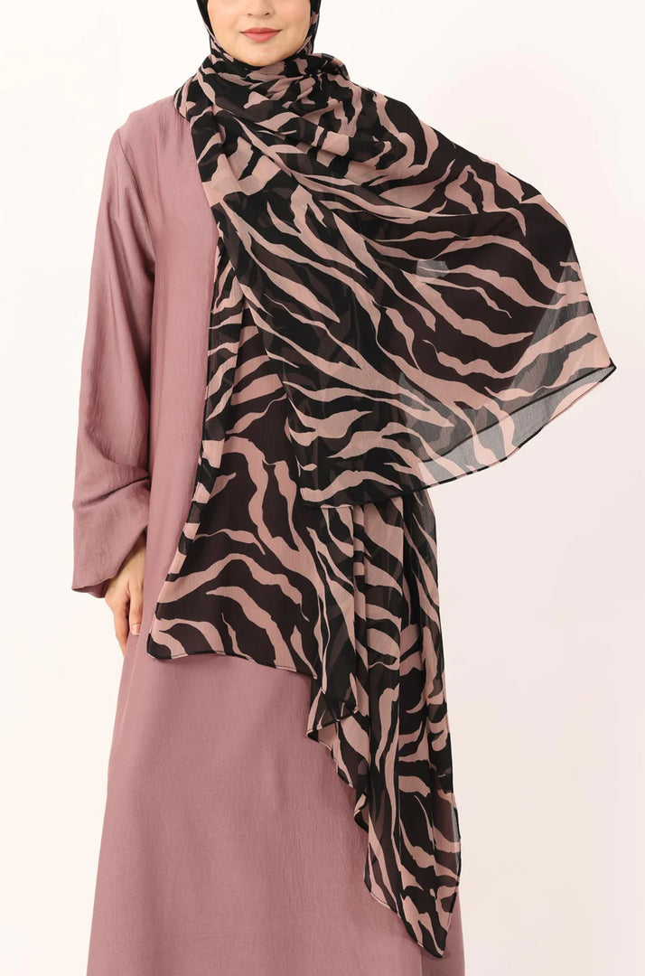 Zebra Rose Print Chiffon Hijab