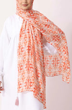 Load image into Gallery viewer, Orange Ikat Print Modal Hijab
