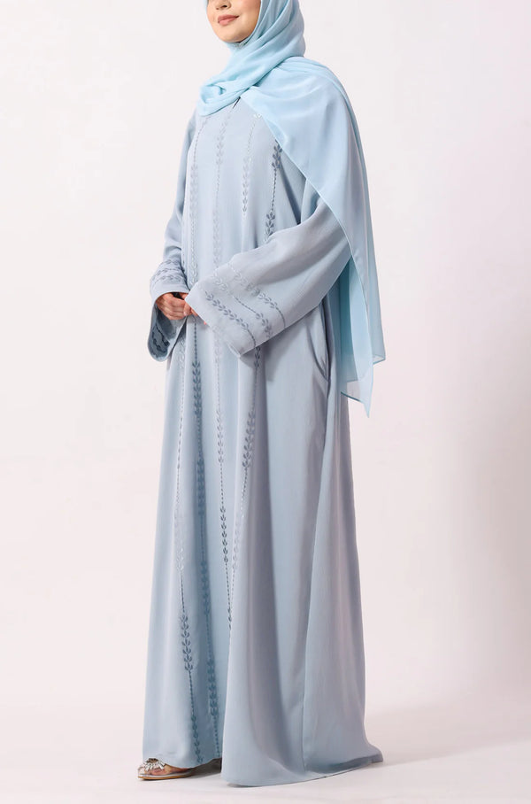 Luxury Floral Abaya Dress Powder Blue