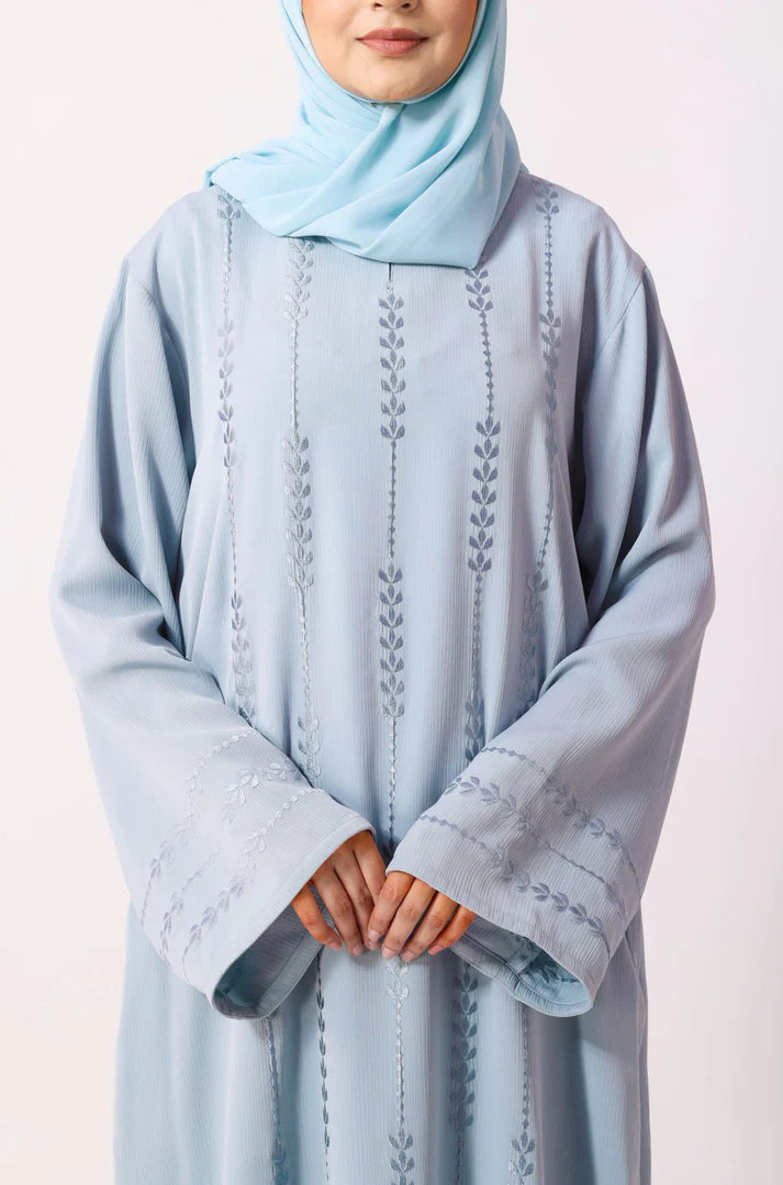 Luxury Floral Abaya Dress Powder Blue
