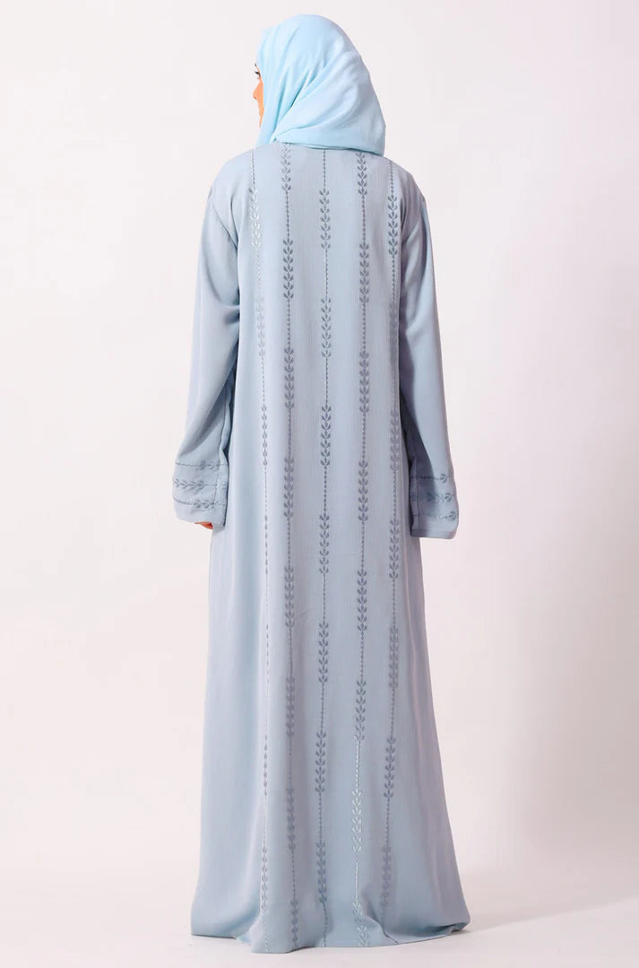 Luxury Floral Abaya Dress Powder Blue