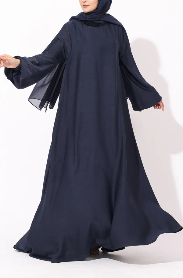 Elegant Purple Grey Flow Abaya with Matching Hijab