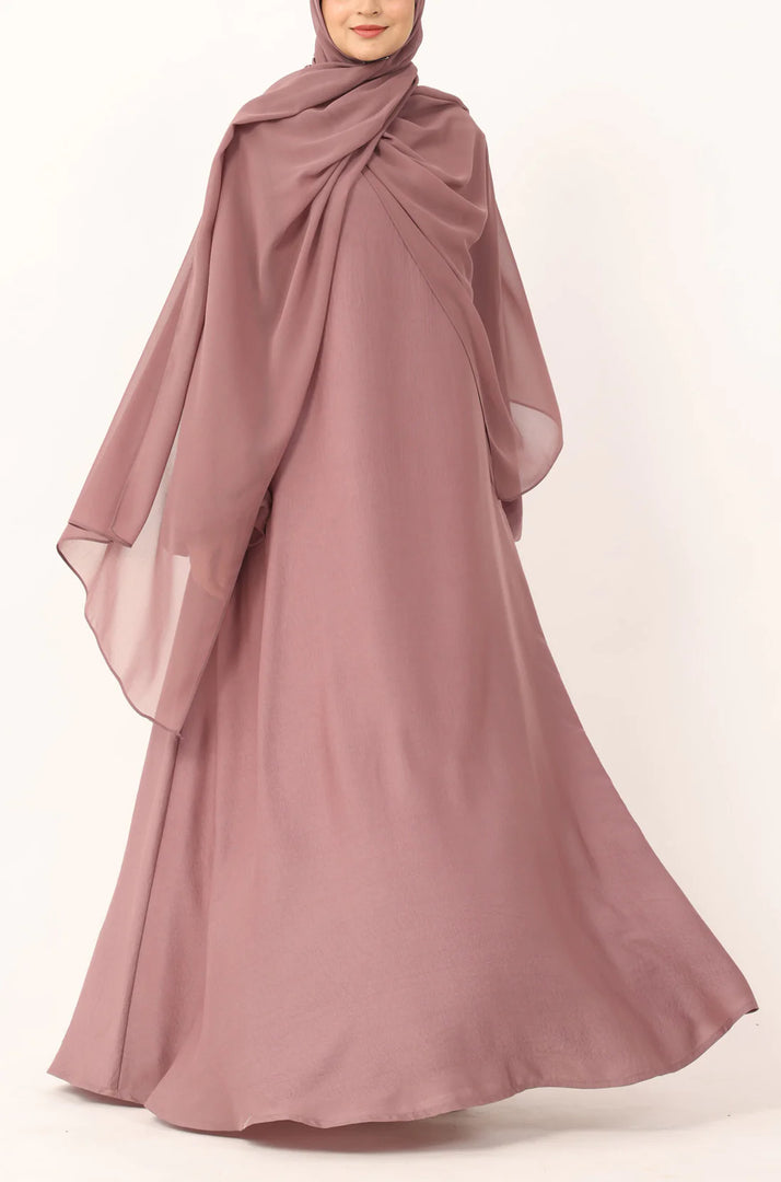 Elegant Purple Grey Flow Abaya with Matching Hijab