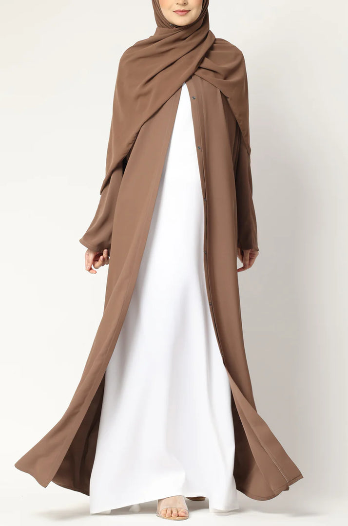 Simple Everyday Abaya - Front Open Almond
