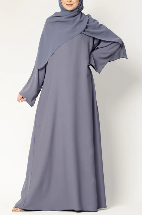 Elegant Purple Grey Flow Abaya with Matching Hijab