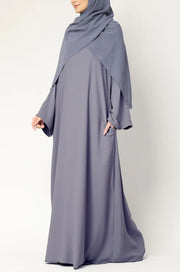 Elegant Purple Grey Flow Abaya with Matching Hijab