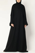 Load image into Gallery viewer, Elegant Black Abaya with Cape Overlay – Modest &amp; Timeless Design
