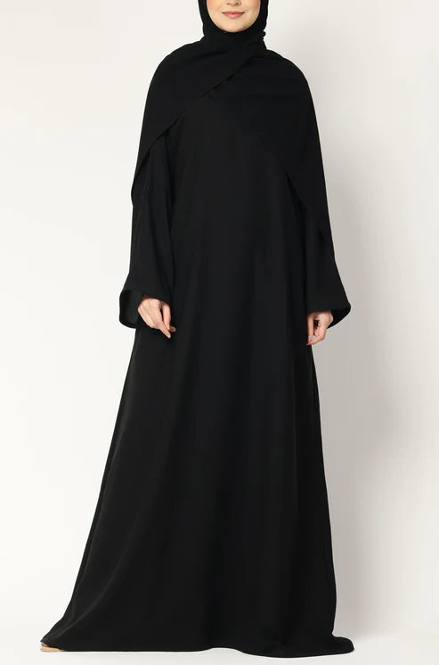 Elegant Black Abaya with Cape Overlay – Modest & Timeless Design