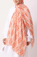 Load image into Gallery viewer, Orange Ikat Print Modal Hijab
